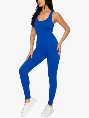 Scoop Neck Royal Blue Sleeveless Jumpsuit